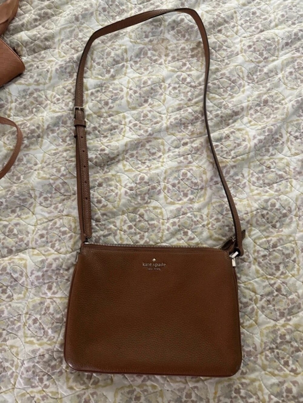 Kate Spade Leila Triple Gusset Crossbody Pebbled Leather Warm Gingerbread